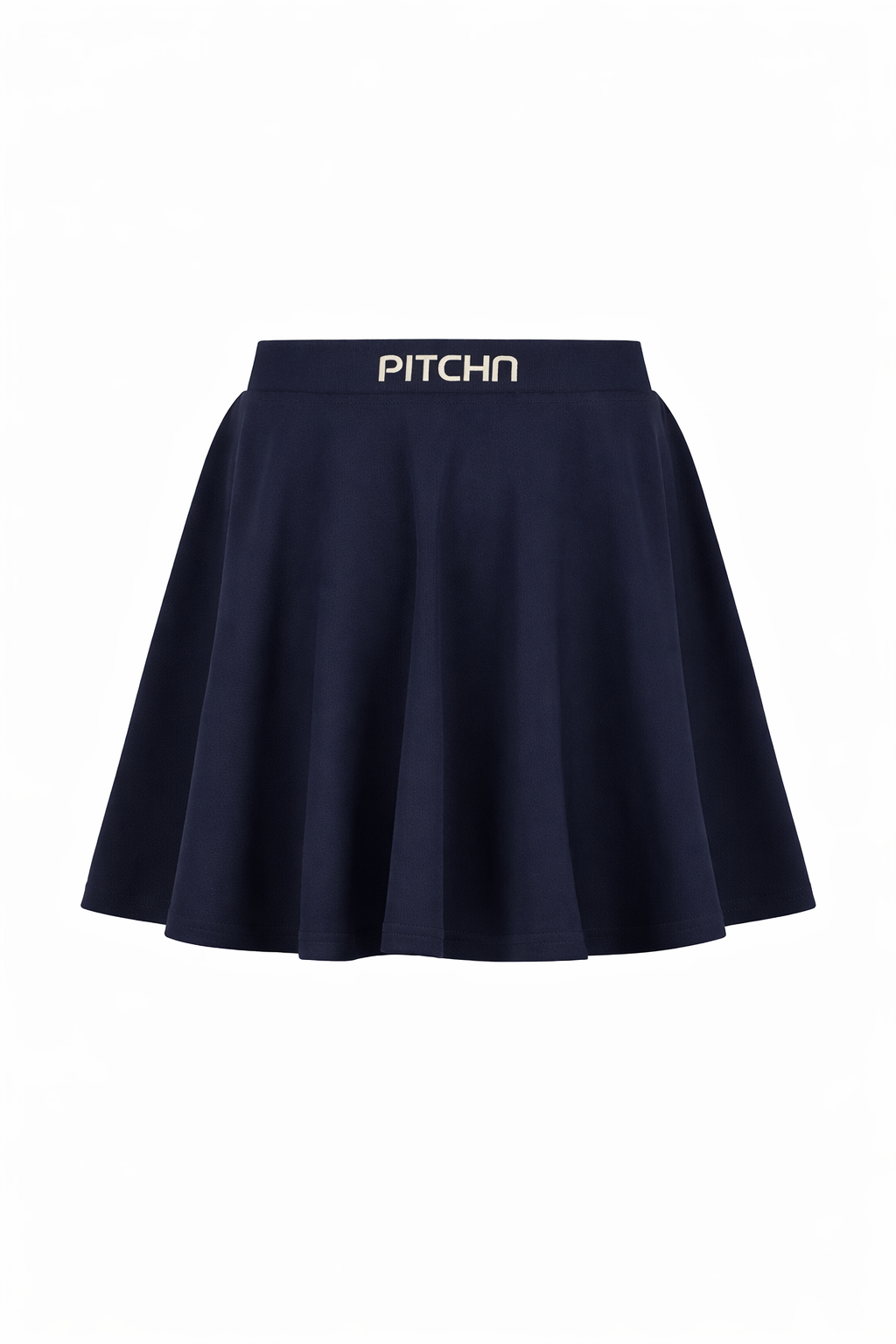 Navy blue skirt with 'PITCHN' branding on a white background