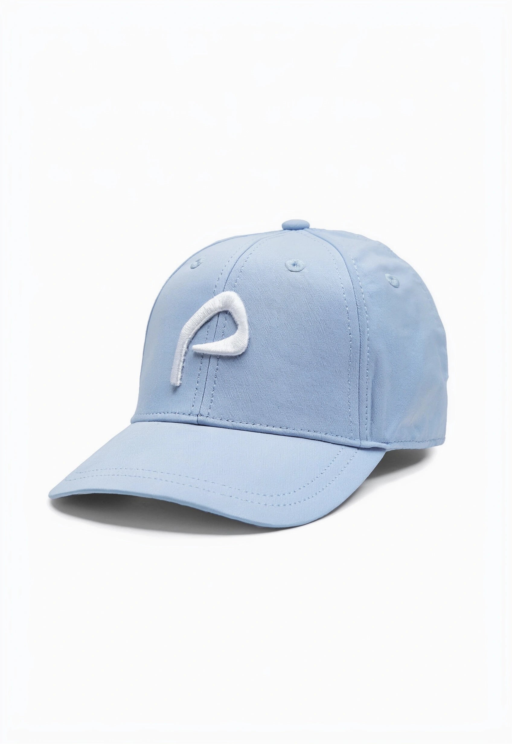 A light blue golf cap with a white stylized 'P' logo on the front, photographed on a clean white background.